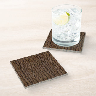 Rustic Faux Piece of Wood Grain Tree Bark Glass Coaster