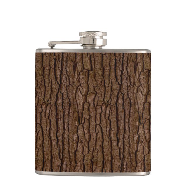 Rustic Faux Piece of Wood Grain Tree Bark Hip Flask (Front)