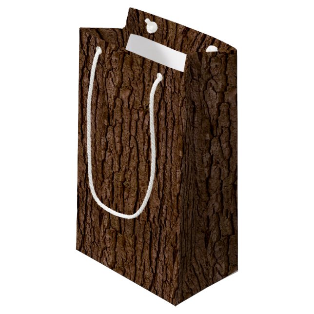 Rustic Faux Piece of Wood Grain Tree Bark Small Gift Bag (Front Angled)