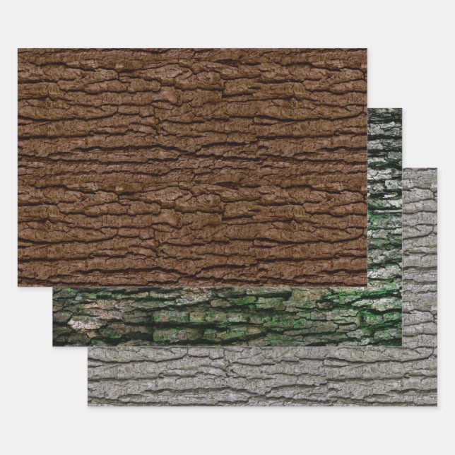 Rustic Faux Piece of Wood Grain Tree Bark Wrapping Paper Sheet (Set)