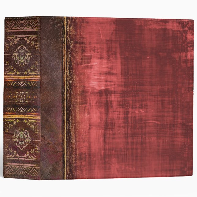Rustic Faux Red and Brown Leather Ancient Tome Binder (Front/Spine)