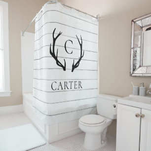 Rustic Faux Shiplap Antler Monogram   Farmhouse