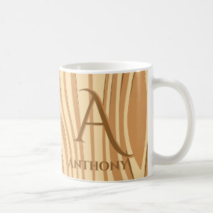 Rustic Faux Stained Brown Wood Monogrammed Custom Coffee Mug