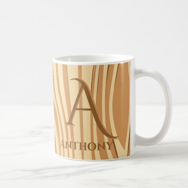 Rustic Faux Stained Brown Wood Monogrammed Custom Coffee Mug (Right)