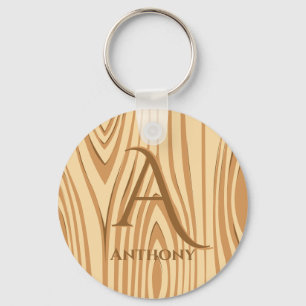 Rustic Faux Stained Brown Wood Monogrammed Custom Keychain