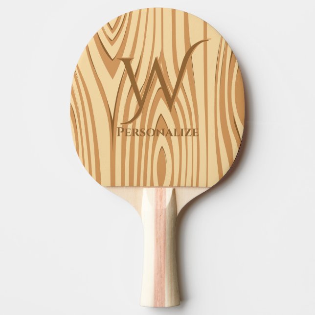 Rustic Faux Stained Brown Wood Personalized Custom Ping Pong Paddle (Front)