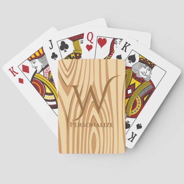 Rustic Faux Stained Brown Wood Personalized Custom Playing Cards (Back)