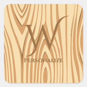 Rustic Faux Stained Brown Wood Personalized Custom Square Sticker