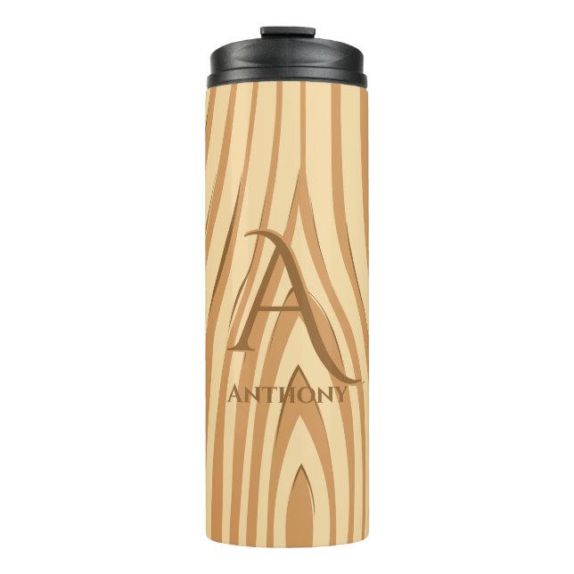 Rustic Faux Stained Brown Wood Personalized Custom Thermal Tumbler (Front)