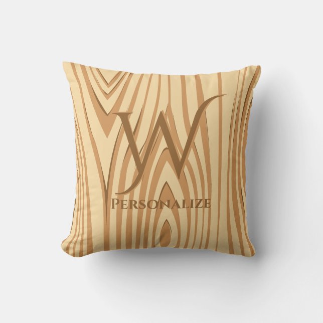 Rustic Faux Stained Brown Wood Personalized Custom Throw Pillow (Front)