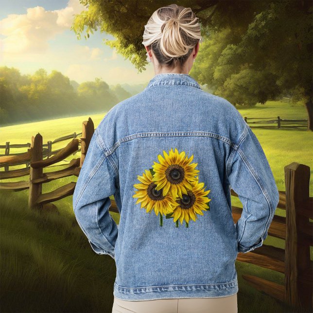 Rustic Faux Watercolor Sunflowers Denim Jacket (Creator Uploaded)