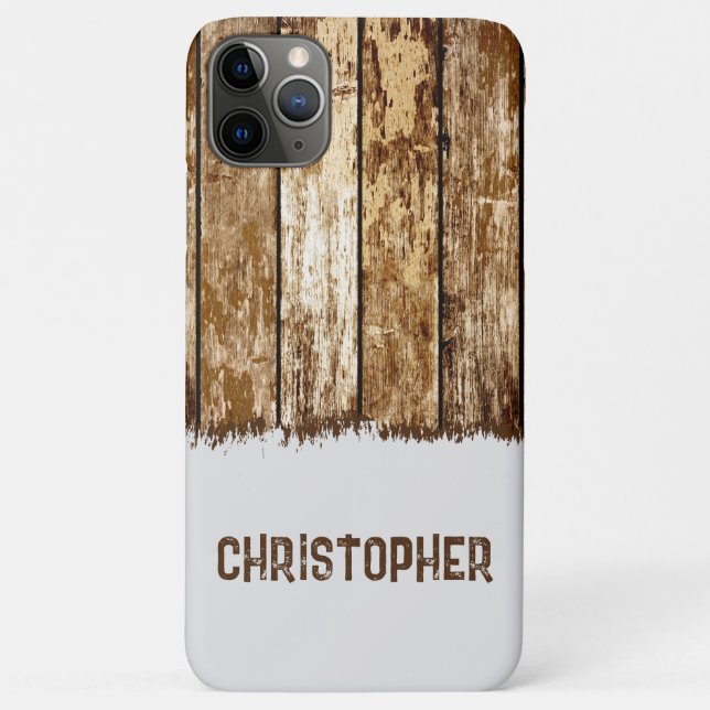 Rustic faux wood add name brown and grey Case-Mate iPhone case (Back)