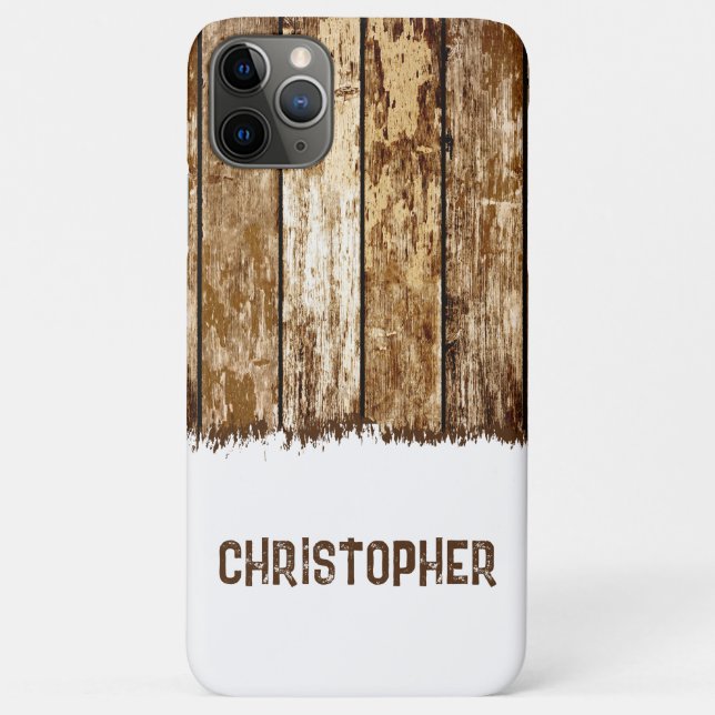 Rustic faux wood add name brown and white Case-Mate iPhone case (Back)