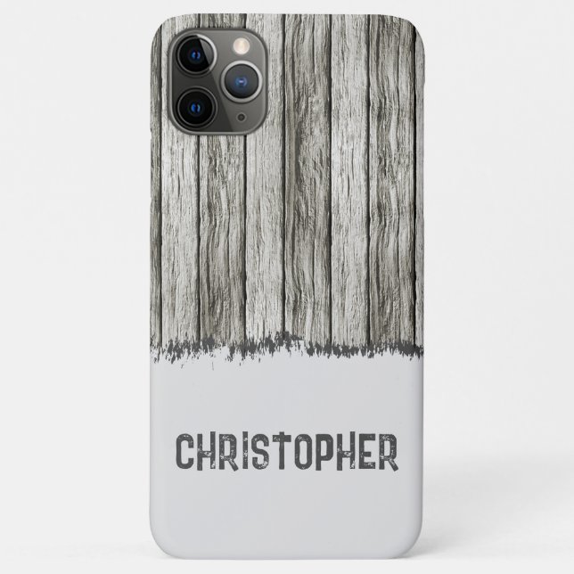 Rustic faux wood add name grey Case-Mate iPhone case (Back)