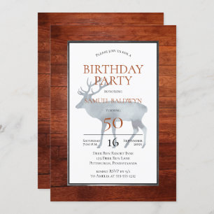 Rustic Faux Wood Antlered Deer Birthday Party Invitation