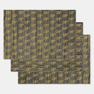 Rustic Faux Wood Grain, Elegant Faux Gold "28th" Wrapping Paper Sheet