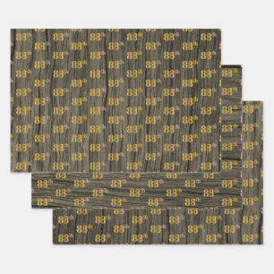 Rustic Faux Wood Grain, Elegant Faux Gold "88th" Wrapping Paper Sheet