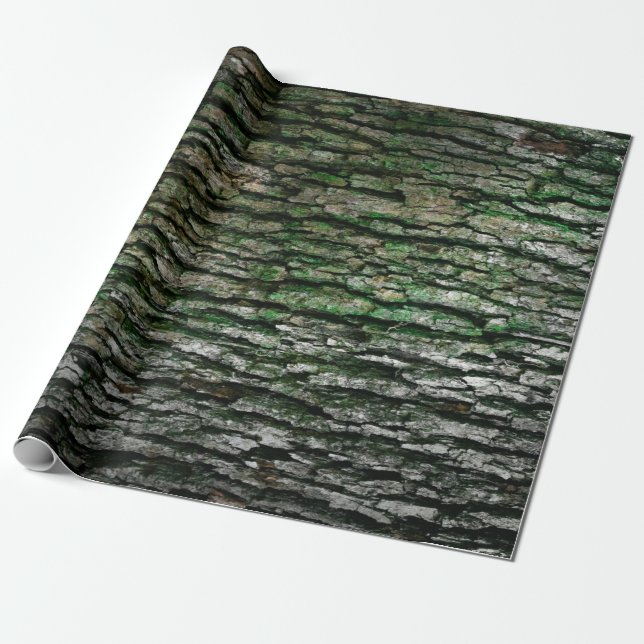Rustic Faux Wood Grain Tree Bark Moss Wrapping Paper (Unrolled)