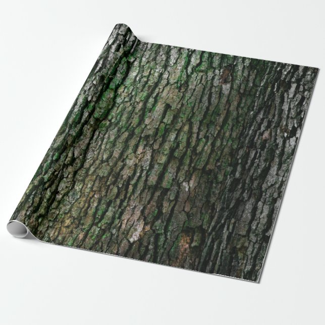 Rustic Faux Wood Grain Tree Bark Moss Wrapping Paper (Unrolled)