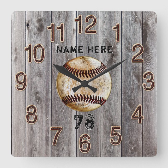 Rustic faux Wood Personalized Baseball Clock (Front)