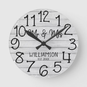 Rustic Faux Wood Planking Personalized Name Round Clock