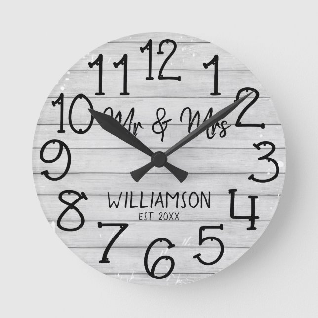 Rustic Faux Wood Planking Personalized Name  Round Round Clock (Front)