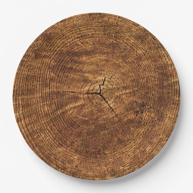 Rustic Faux Wood Trunk Disposable Paper Plates (Front)