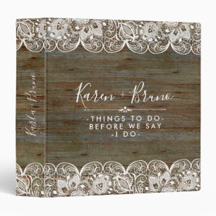 Rustic Faux Wood & White Wedding Lace Binder