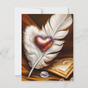 Rustic feather and heart valentine   holiday card