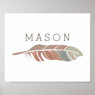 Rustic Feather Blue Personalized Name Wall Art