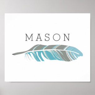 Rustic Feather   Blue Personalized Name Wall Art