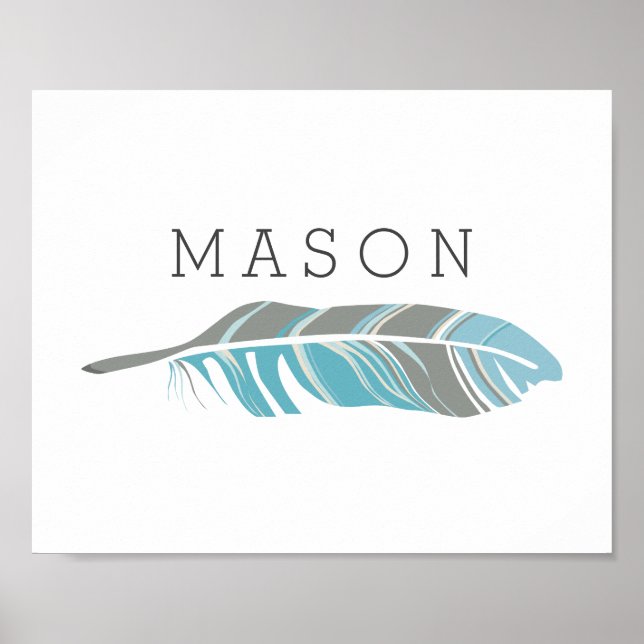 Rustic Feather | Blue Personalized Name Wall Art (Front)