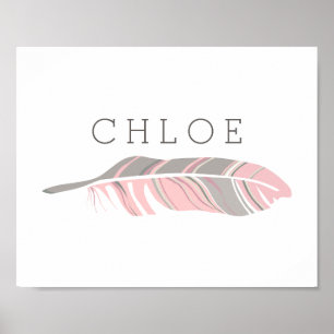 Rustic Feather Pink Personalized Name Wall Art