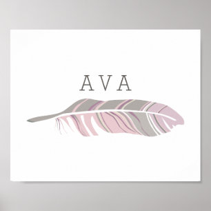 Rustic Feather Purple Personalized Name Wall Art
