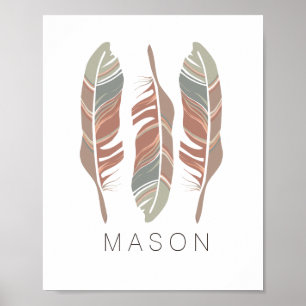 Rustic Feathers Personalized Boy Wall Art Print