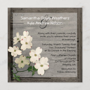 Rustic Fence & Dogwood Blooms Wedding Invitation