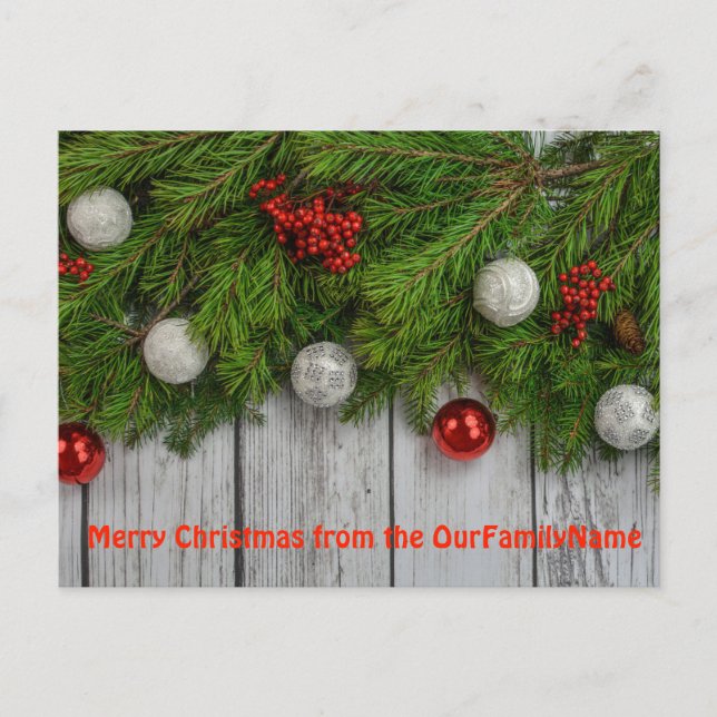 Rustic Fence Garland Christmas Customize Postcard (Front)