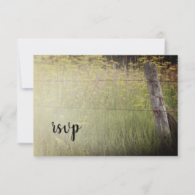 Rustic Fence Post and Wildflowers Country Wedding RSVP Card (Front)