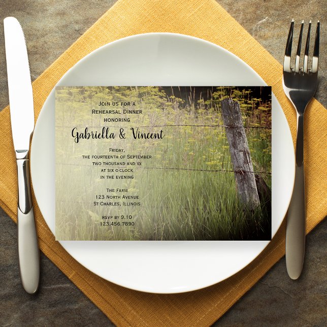 Rustic Fence Post Country Wedding Rehearsal Dinner Invitation (Creator Uploaded)