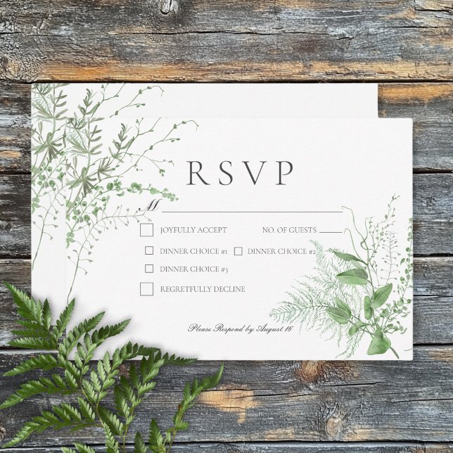Rustic Fern Foliage White Dinner Wedding RSVP Card (Rustic Fern Foliage White Dinner Wedding RSVP Card)