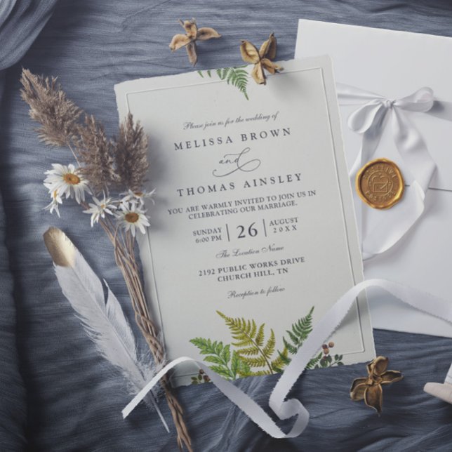 Rustic Fern Forest Greenery Modern Elegant Wedding Invitation (Creator Uploaded)