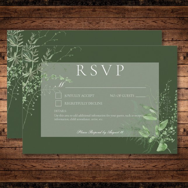 Rustic Fern Green Foliage Emerald Green No Dinner RSVP Card (Rustic Fern Green Foliage Emerald Green No Dinner RSVP Card)