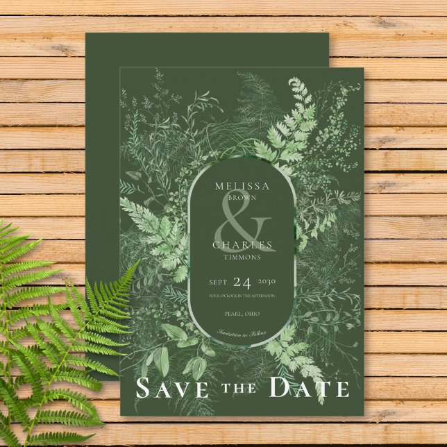 Rustic Fern Green Foliage Emerald Green Save The Date (Creator Uploaded)