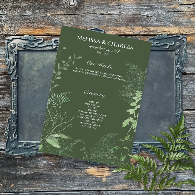 Rustic Fern Green Foliage Emerald Wedding Program (Creator Uploaded)