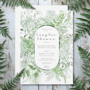 Rustic Fern Green Foliage White Couples Shower Invitation
