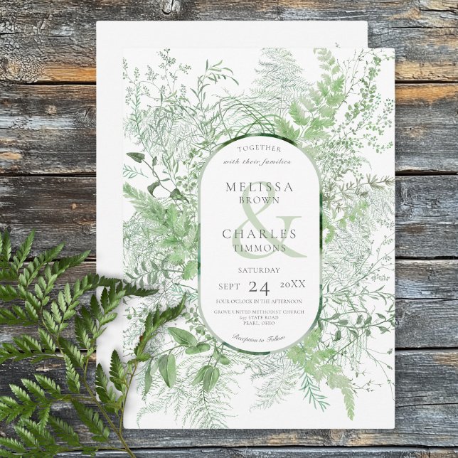 Rustic Fern Green Foliage White Wedding Invitation (Rustic Fern Green Foliage White Wedding Invitation)