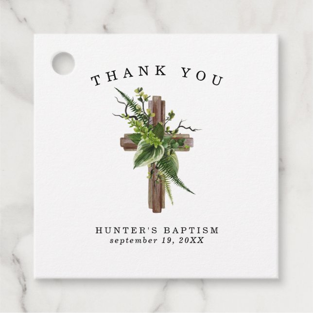 Rustic Fern Greenery | Baptism Favour Tag (Front)