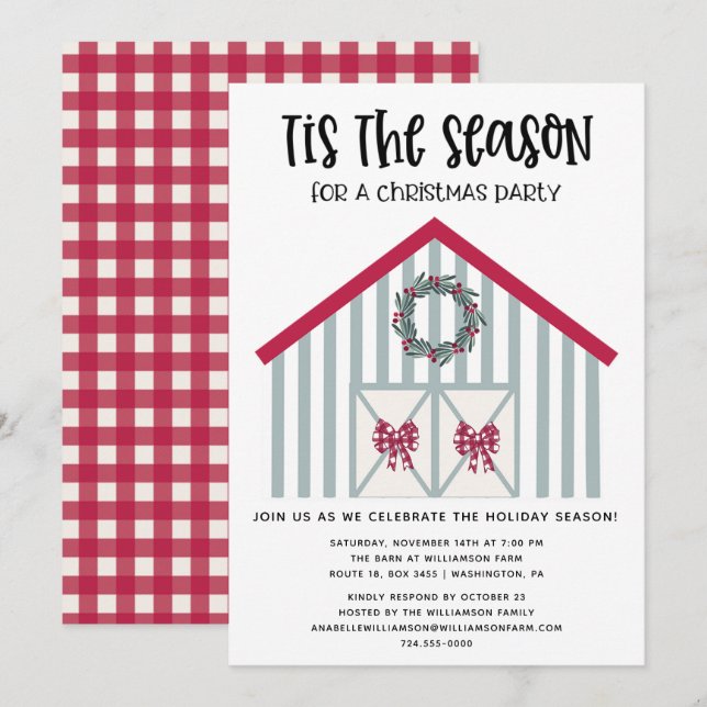 Rustic Festive Christmas Barn Christmas Party Invitation (Front/Back)