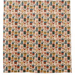 Rustic Festive Christmas Houses Seamless Pattern
