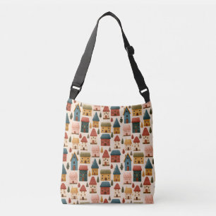 Rustic Festive Christmas Houses Seamless Pattern Crossbody Bag
